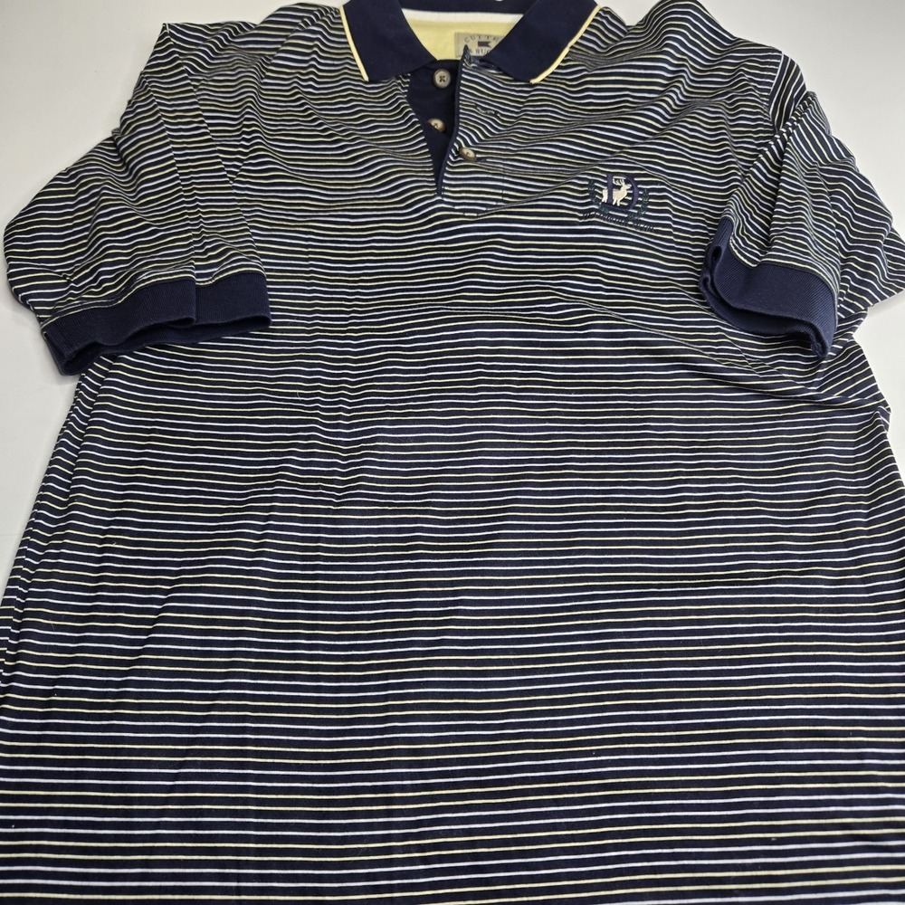 Cutter & Buck Men's Navy Striped Polo  Short Sleeve Large 'Deerwood Club'  A5